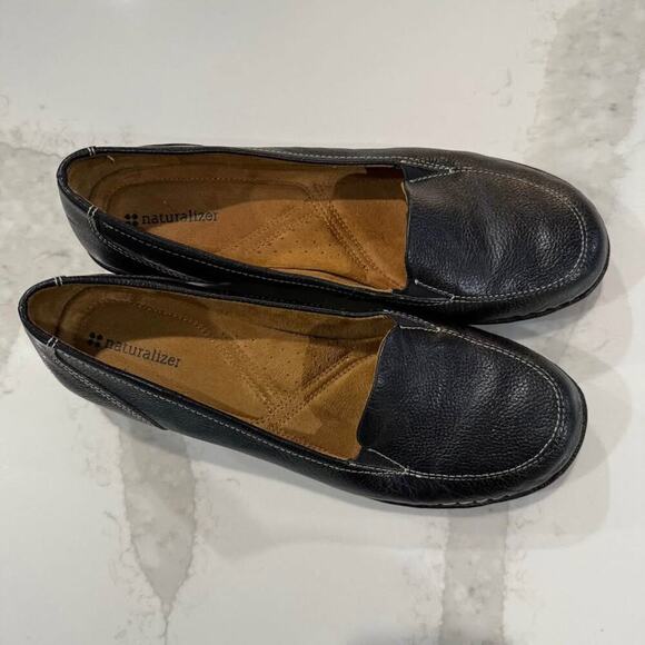 Naturalizer Shane Leather SlipOn Loafer Block Heel Womens 11M Dark Brown Stretch - Picture 6 of 10